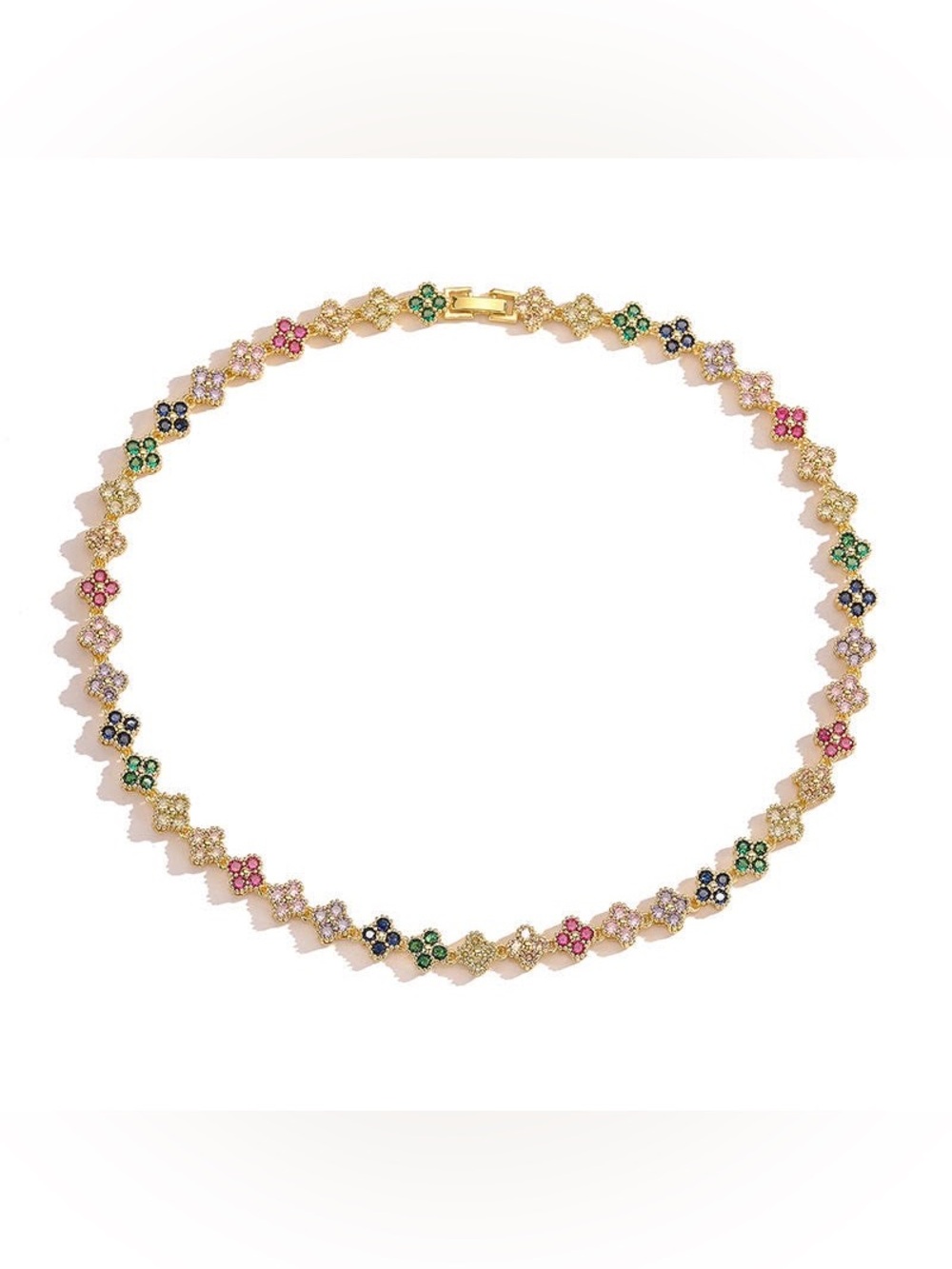 Gold Multicolor Floral Station Necklace - Women Jewelry